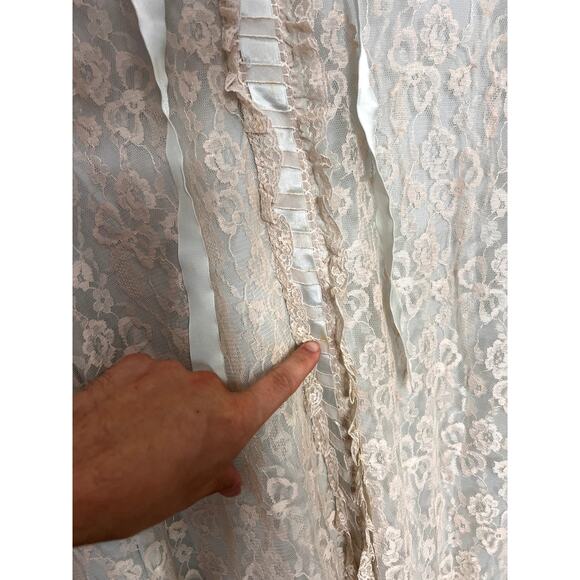 Vintage 60s Odette Barsa Lace Overlay Robe Dressing Gown M/L Fairy Coquette FLAW - Picture 11 of 15